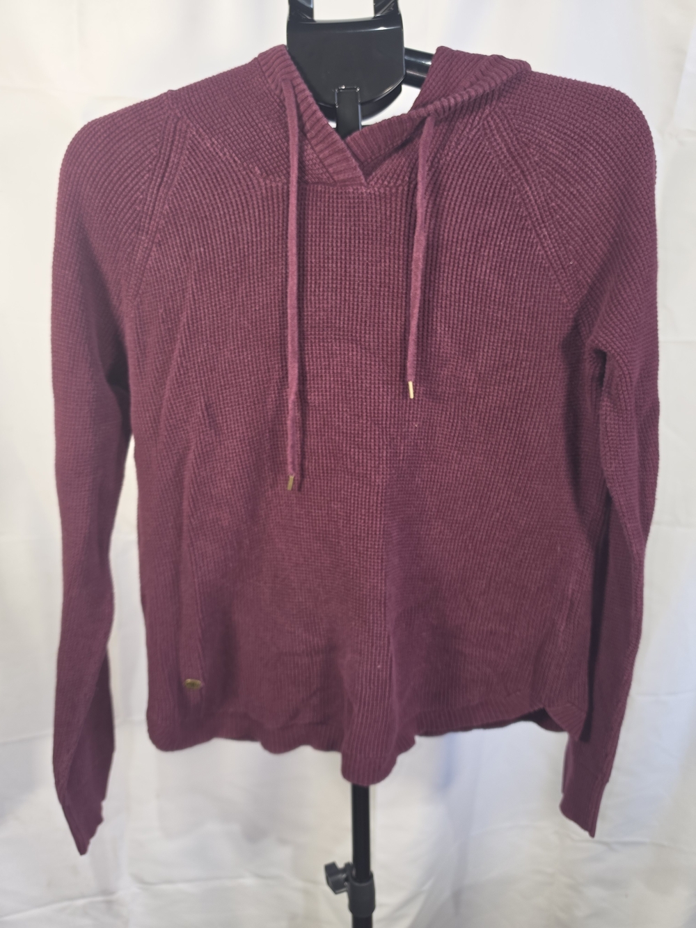 Ralph Lauren Wine/Burgundy V-Neck Hooded Waffle Knit Pullover Sweater